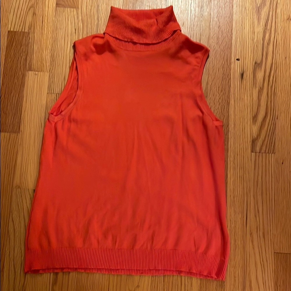 Adrienne Vittadini Orange Ribbed Sleeveless Cowl Neck Sweater